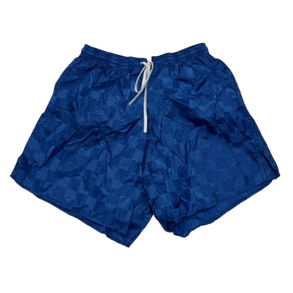 VTG Soffe Checkered Satin Nylon Running Soccer Shorts Blue Mens Size S *NEW*